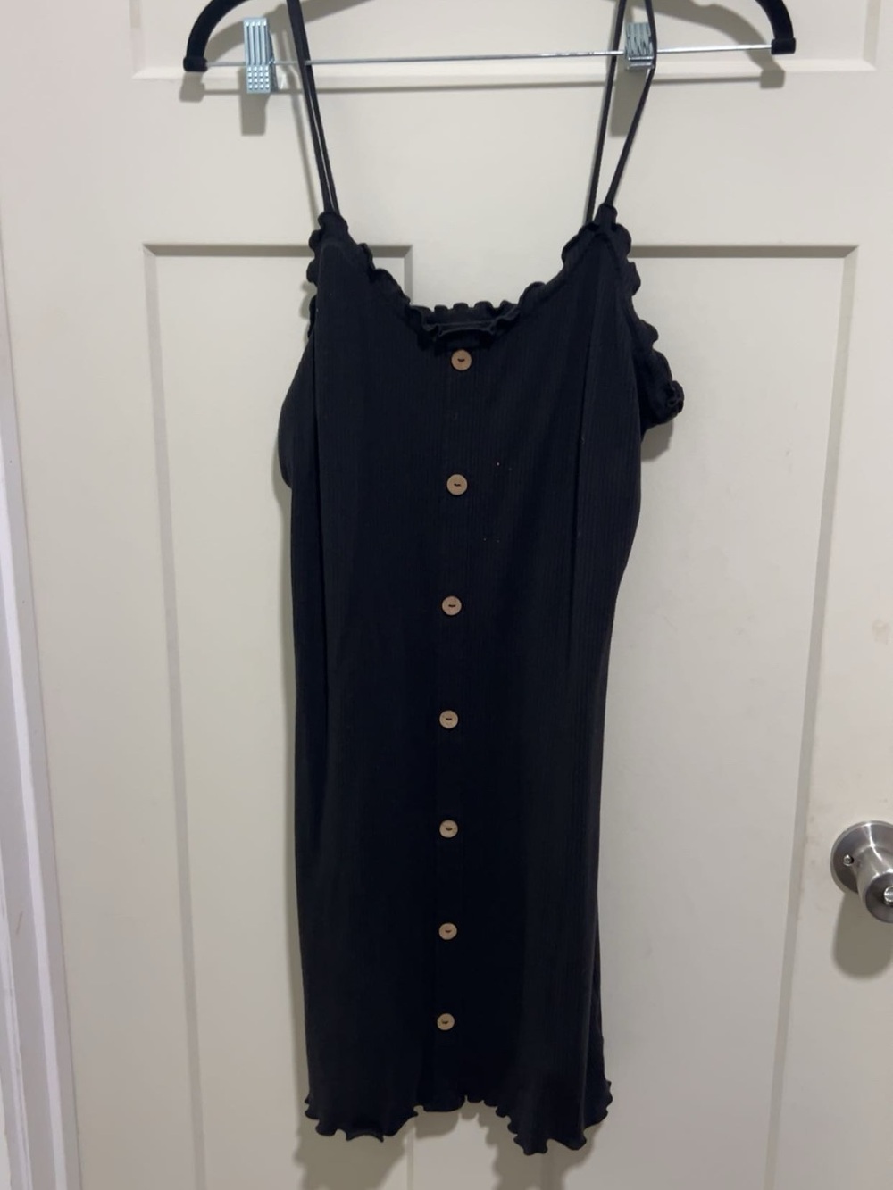 Time and Tru Black Ribbed Button-Front Mini Dress